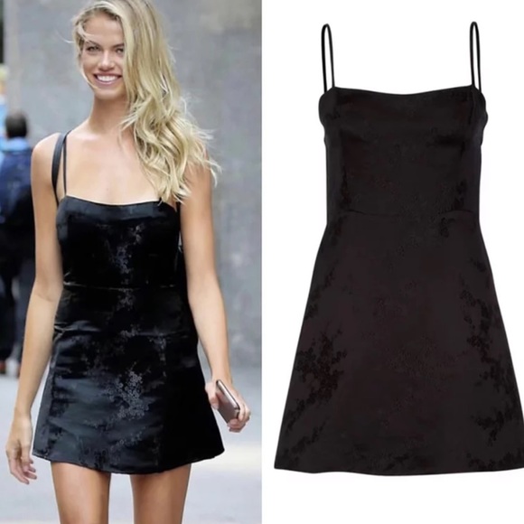 Dresses & Skirts - 90’s Chic Satin Mini Cami Dress Embroidered Black